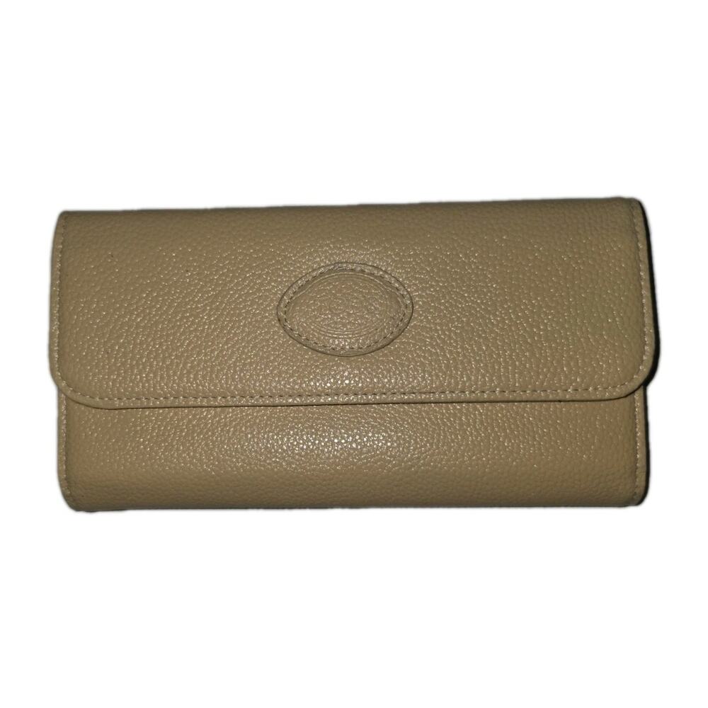 Vintage Tod's Yellowish Beige Leather Logo Continental Flap Wallet